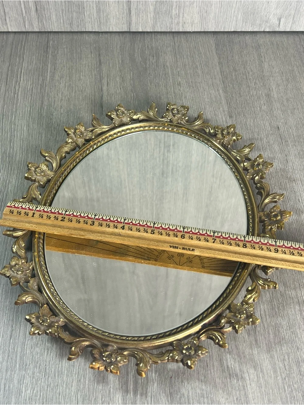 Vintage Homco Mirror Gold Plastic Frame Ornate Floral Vanity Tray Oval 11-1/2”